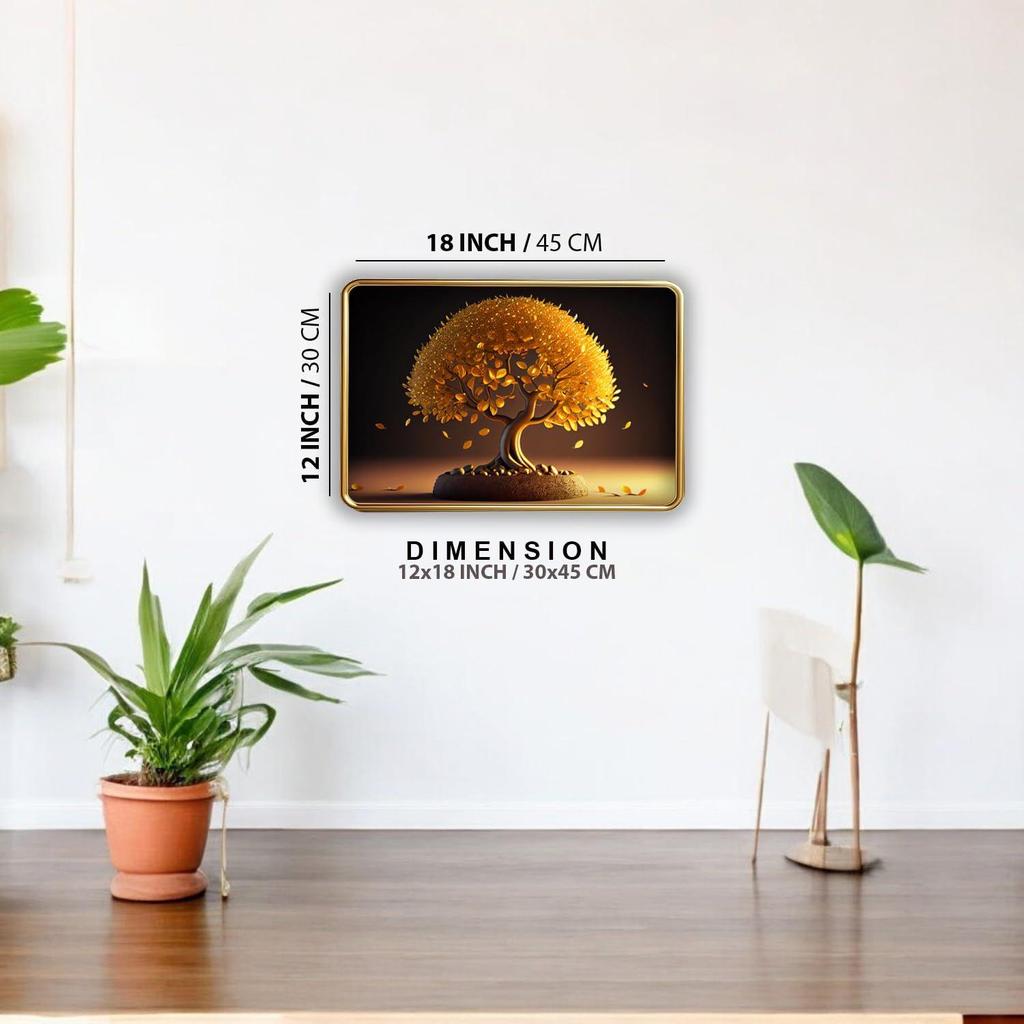 Vastu kalpavriksha Golden Money Tree Photo Frame, Gold Slim, Sparkle Coated Laminations,