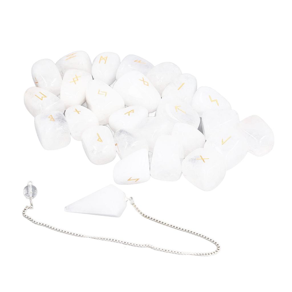 25 szt. Kamieni Runicznych Zestaw Kryształów z Wahadłem i Woreczkiem Uzdrowienie Powodzenie Dywinacja Kamienie Runiczne dla