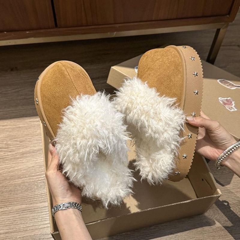Fashion versatile velvet warm slippers for women to wear outside autumn and winter new thick-bottomed fluffy cotton slippers for women