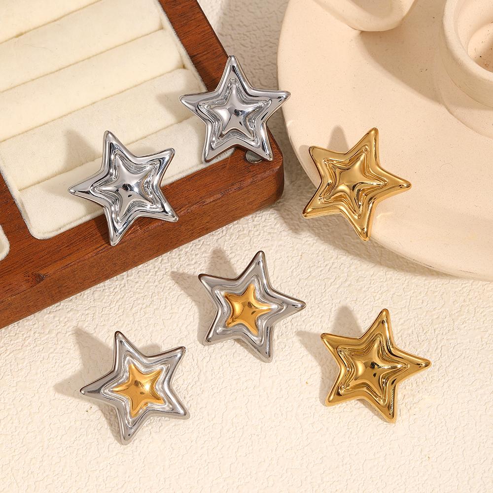 Fashion Delicate Star shaped Stainless Steel Geometric Earrings Metal Smooth High Quality Polished Waterproof Jewelry