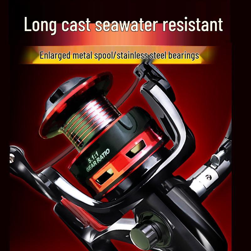 

Высококачественная металлическая спиннинговая рыболовная катушка для морской и каменистой рыбалки, в комплект входит леска и катушка с приманкой - идеально подходит для рыболовных снастей 5000