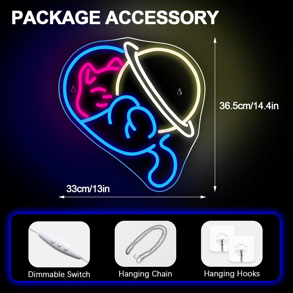 Astronaut Cat Neon Sign for Wall Decor Anime Neon Sign Funny Decor Room Light Sign for Bedroom Bar Party Gifts for Kids