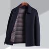 Men's Short Cashmere Coat with Down Liner - Thick Woolen Lapel Jacket for Middle-aged and Elderly