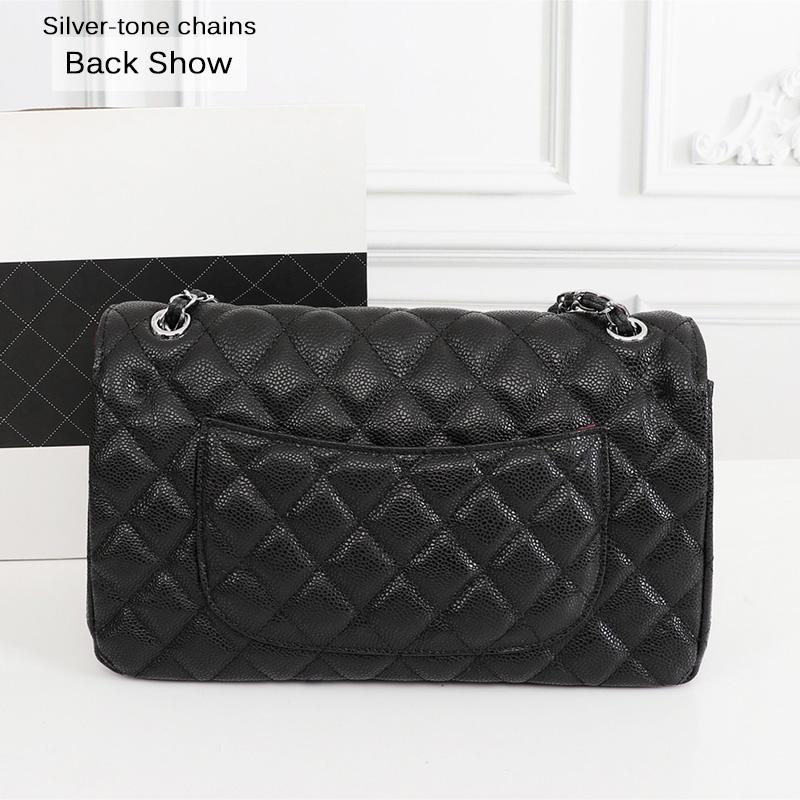 

Средние стеганые сумки на плечо с ромбовидной отделкой для женщин, роскошные дизайнерские сумки Caviar, натуральная кожа, сумка через плечо из коровьей кожи, сумка с замком-клапаном на цепочке серебряный