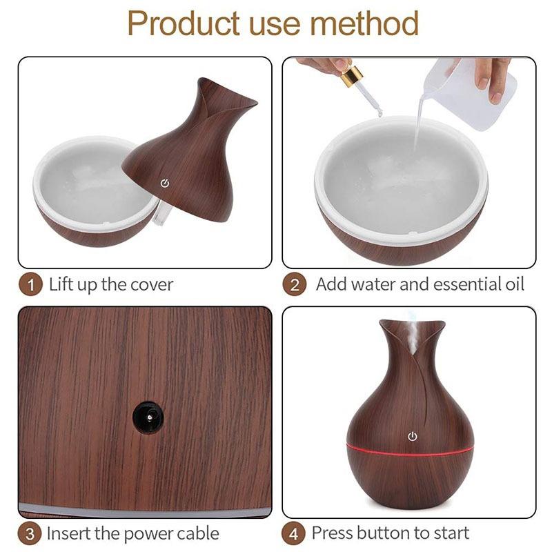 Easy Clean Wood Grain Humidifier Aromatherapy Diffuser 7 Color LED Mist Air Purifier for Daily Home Use