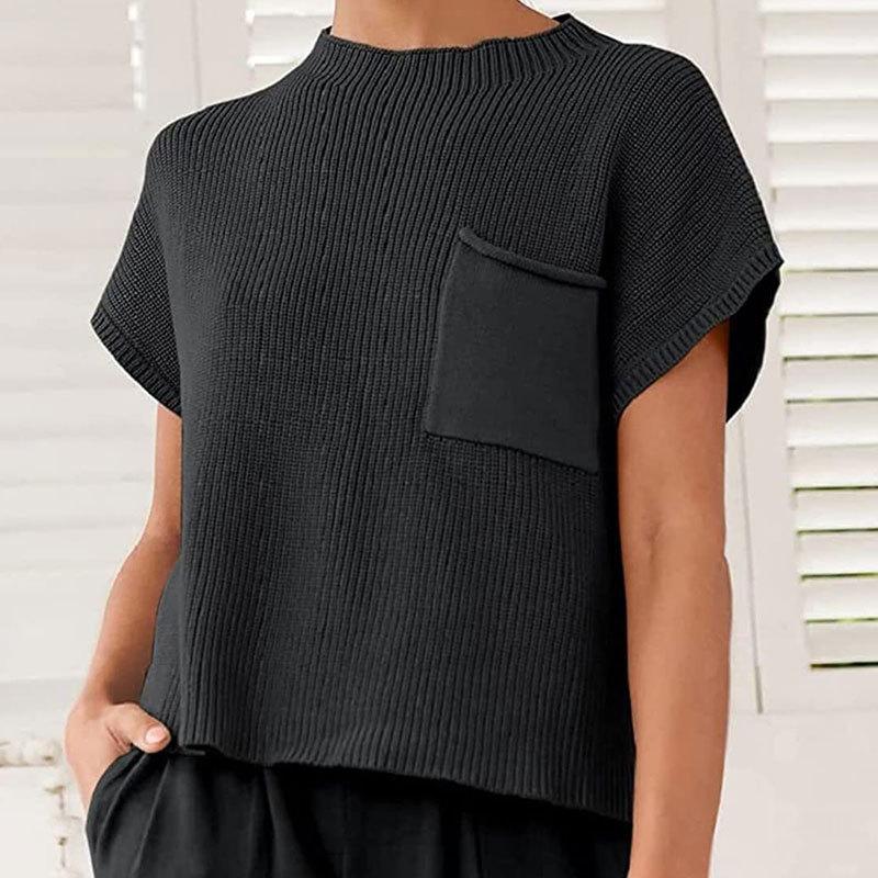 

Женский осенне-зимний вязаный повседневный свитер без рукавов с карманами XL чёрный