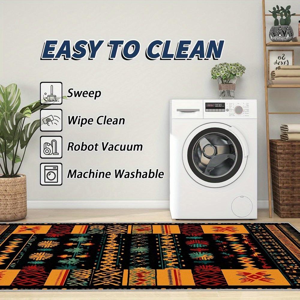 Southwestern Tribal Area Mat - Aztec Geometric Pattern Machine Washable Non-Slip  Polyester Mat, Vibrant Bohemian Decor for