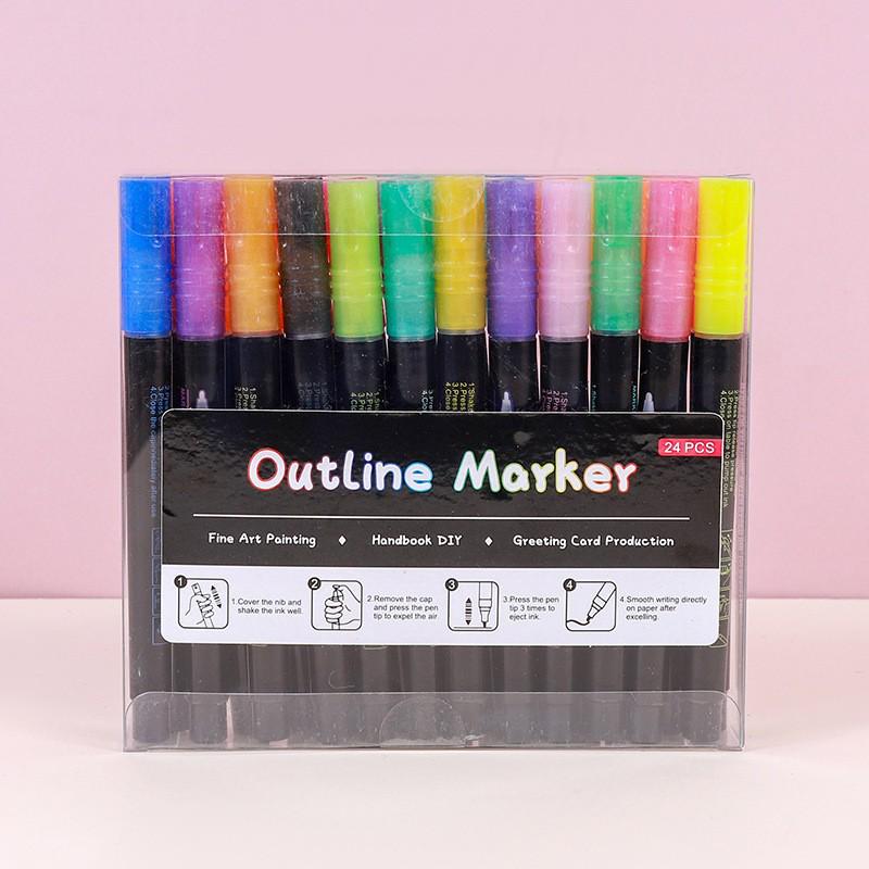 Traum-Doppellinien-Metall-Umriss-Tagebuchstift - 36 fluoreszierende Farben
