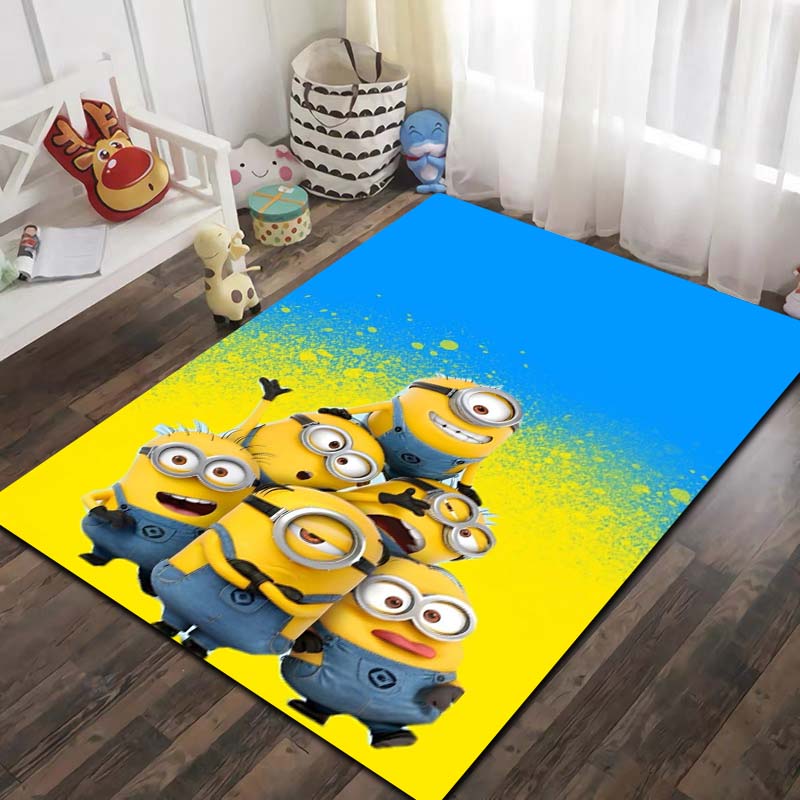 Minions Cartoon Printed Flannel Area Rug Non Slip Washable Floor Mat Kids Bedroom Living Room Sofa Decor Indoor Entrance Gift