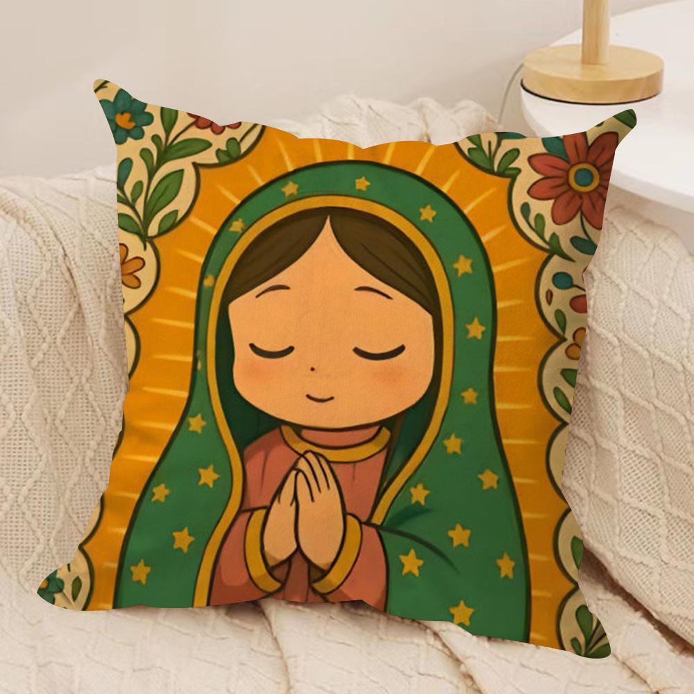 Cute Our Lady of Guadalupe Cushion Cover Soft Plush Fabric DoubleSided Printed Cushion Covers for All Seasons Modern Home Decor