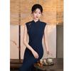 Solid color Hong Kong style cheongsam women's summer style new Chinese style daily national style literary and artistic cotton and linen fashion