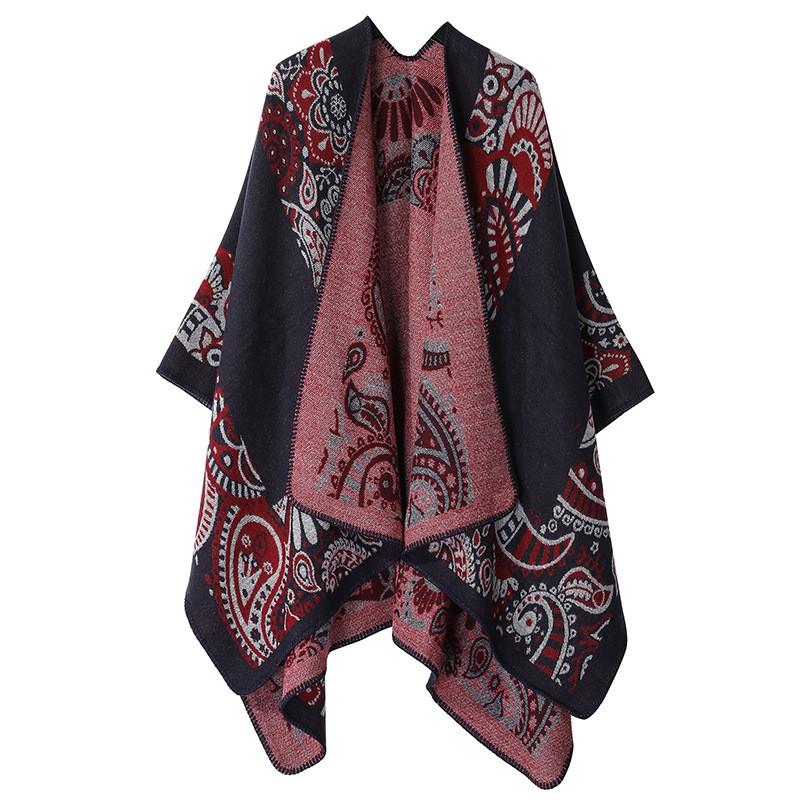 Womens Oversized Knit Shawl Wrap Scarf Ethnic Warm Fleece-Like Cape Travel Winter