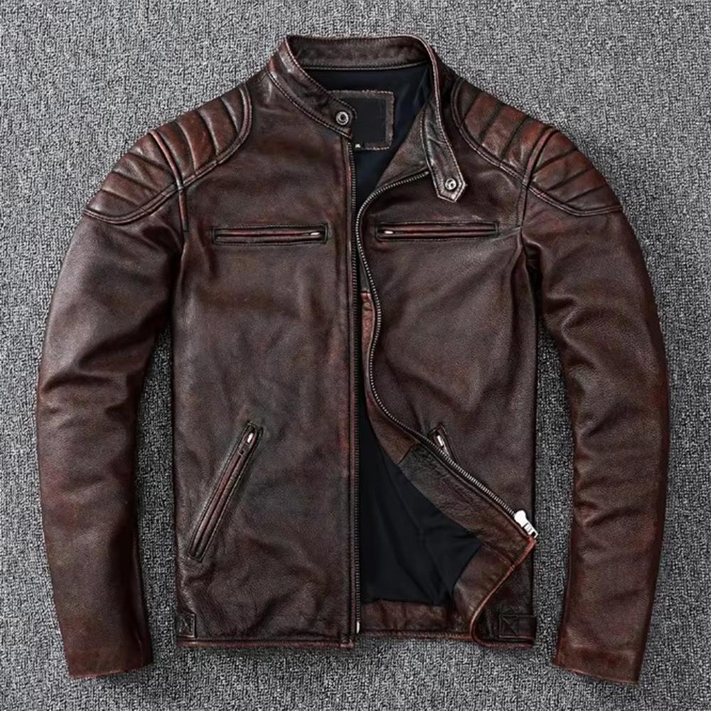 Men's Autumn Winter Leather Jacket Top Layer Clothes Stand Collar Motorcycle Clothes Plus Size