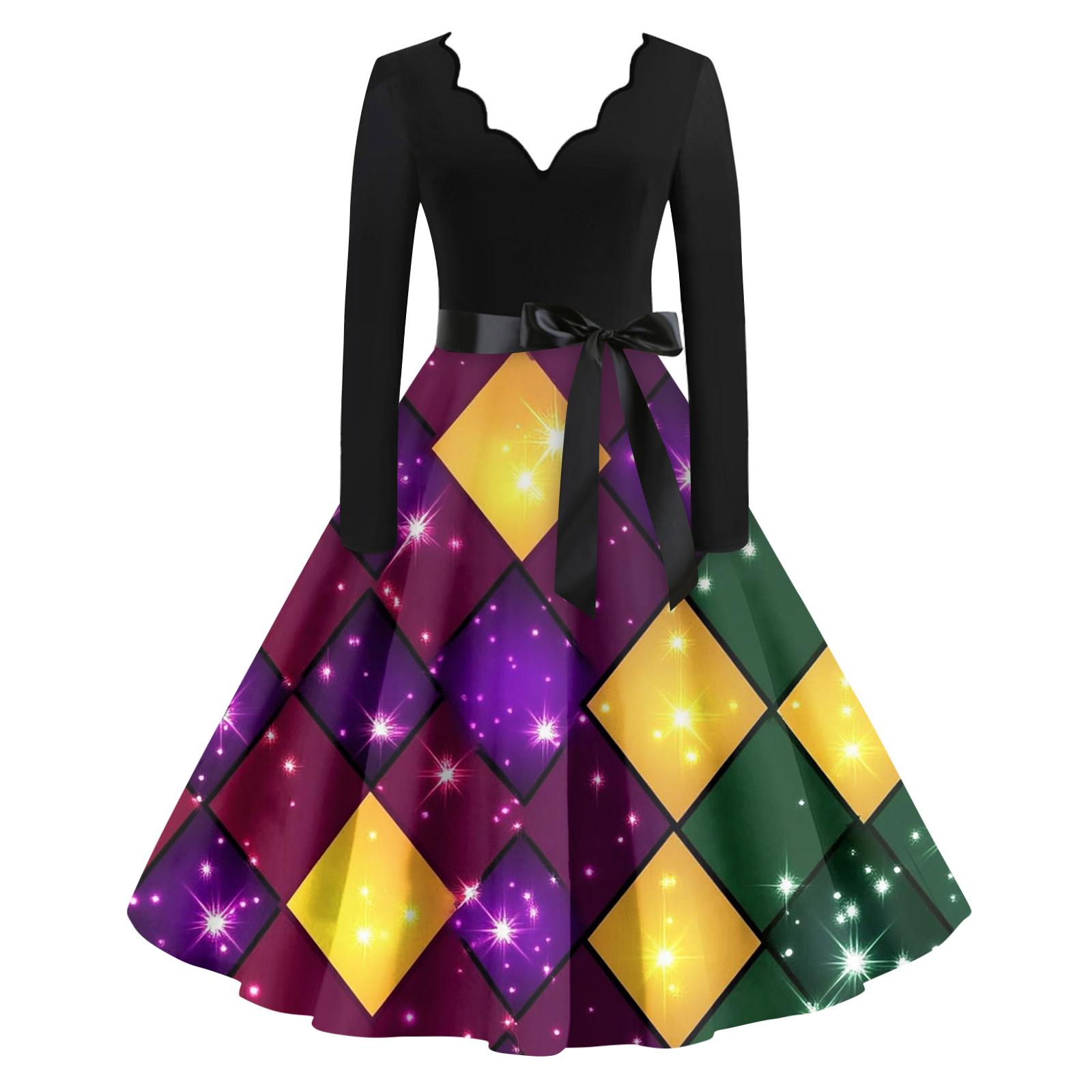 

Women s Casual Fashion V Neck Long Sleeve Printed Vintage Long Dress XL