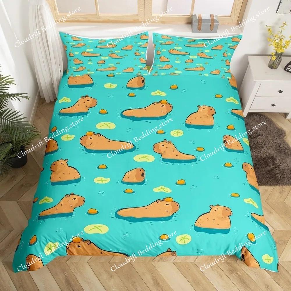 Capybaras Motif Bed Linen,Microfibre Bedding Sets, Children's Bed Linen for Teenagers 3D Animal Printed DuvetCover