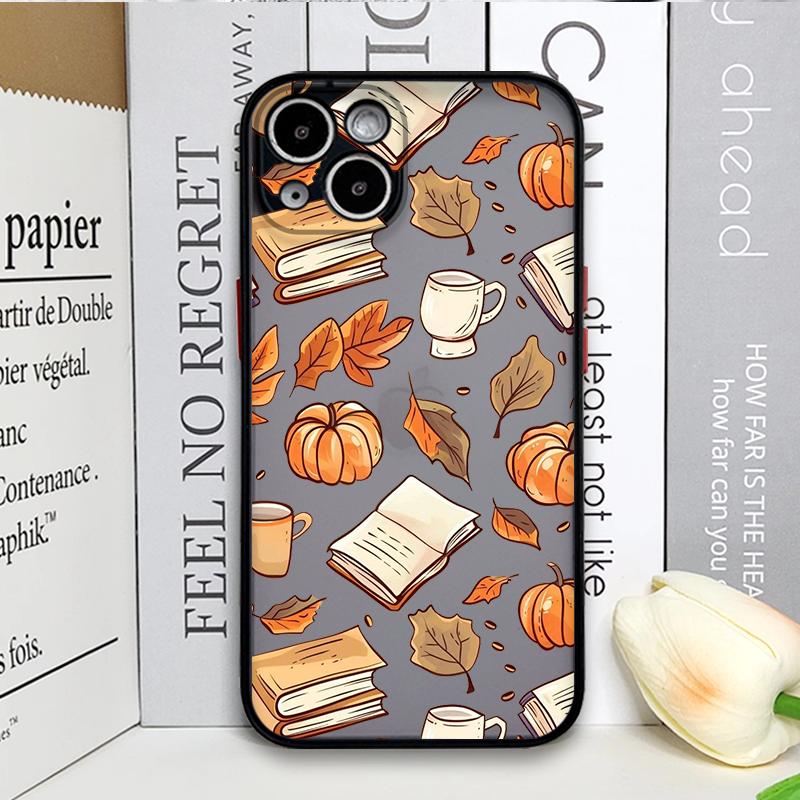 Cartoon Autumn Maple Leaf Pumpkin Coffee Phone Case for Samsung Galaxy S25 Ultra S24 Fe S23 S22 Plus S21FE Shockproof Soft Cover