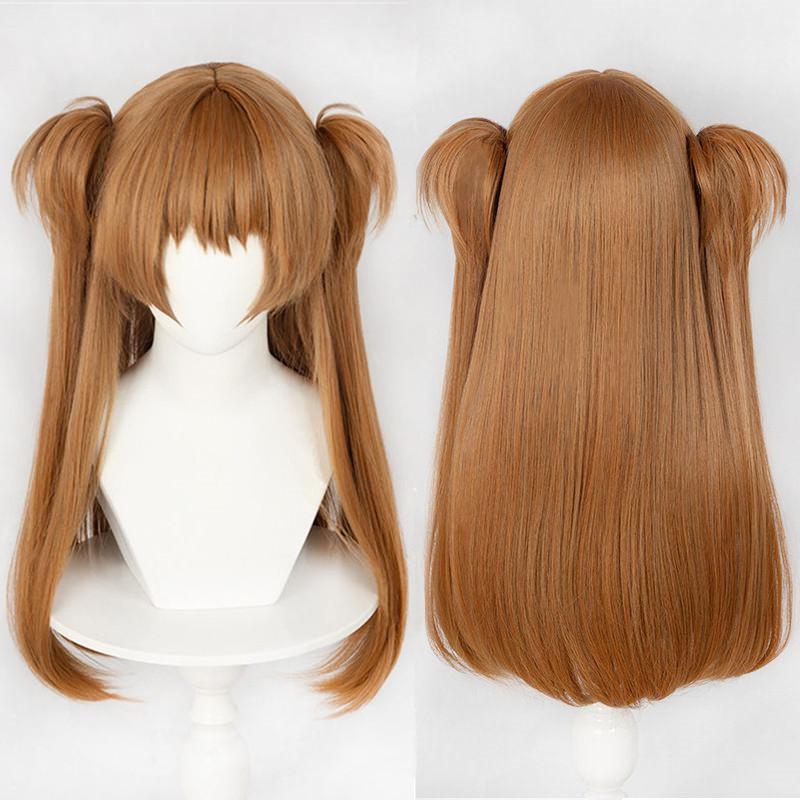 Neon Genesis Evangelion Asuka Orange Wig with Cardamom Eva Style: Double Ponytails & Tiger Mouth Clip