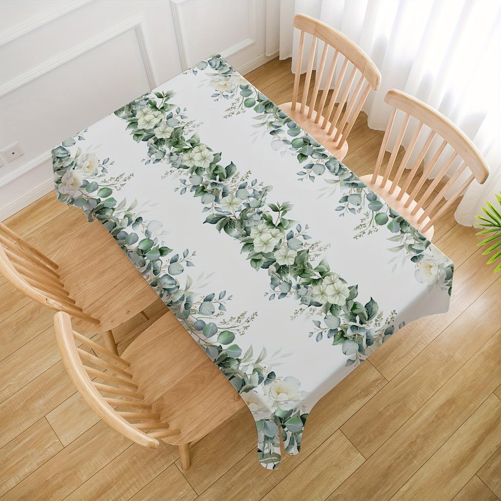 Spring Summer Eucalyptus Leaves Floral Tablecloth for Table Decor Watercolor Leaf Kitchen Dining Table Cloth Holiday Party Decor
