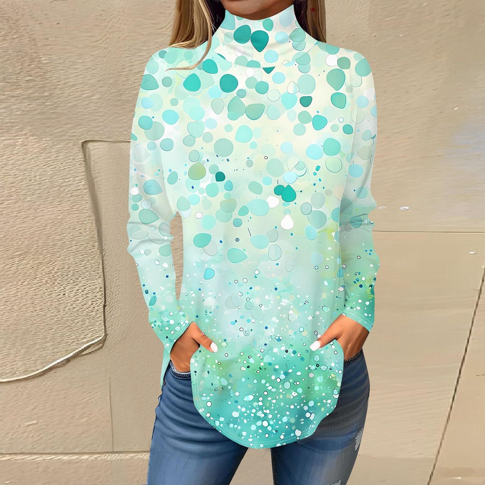 

Женская модная повседневная футболка с длинным рукавом с высоким воротом и принтом, пуловер, топ XL