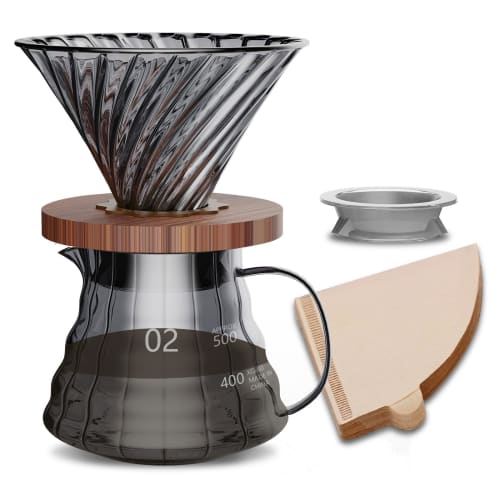 ESTVLB Coffee Server, Heat-Resistant Glass with Wooden Holder, 600ml Capacity with Graduations, Serves 2-4 People, Coffee Drip Equipment, Coffee Drip