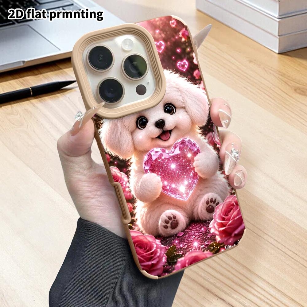 Phone Case: 2D flat lambskin suitable for iPhone 18 17 16 15 14 13 Pro protective case, little white dog, Christmas and Halloween gift