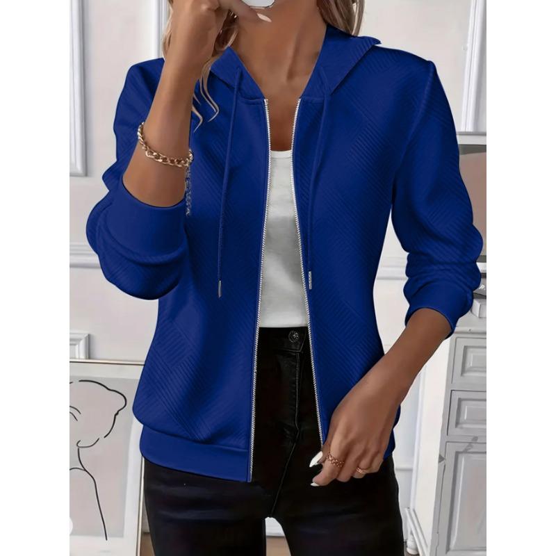 Women Solid Color Loose Long Sleeve Zipper Hooded Knit Jacket