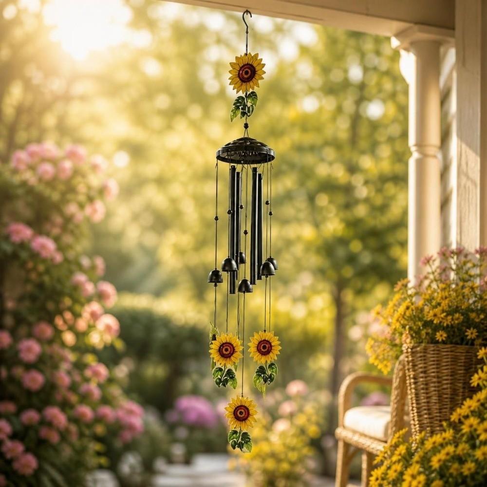 Metal Butterfly Wind Chime Sunflower Outdoor Wind Catcher Garden Wind Chimes Outdoor Decor