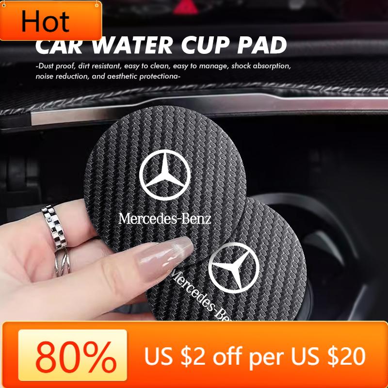 zrvmt3 2025 New 2pcs Car Carbon Fiber Water Cup Mat Coaster Non Slip Pad For Mercedes Benz CLK GLC W212 C200 C300 W203 W204 W205 W169 W
