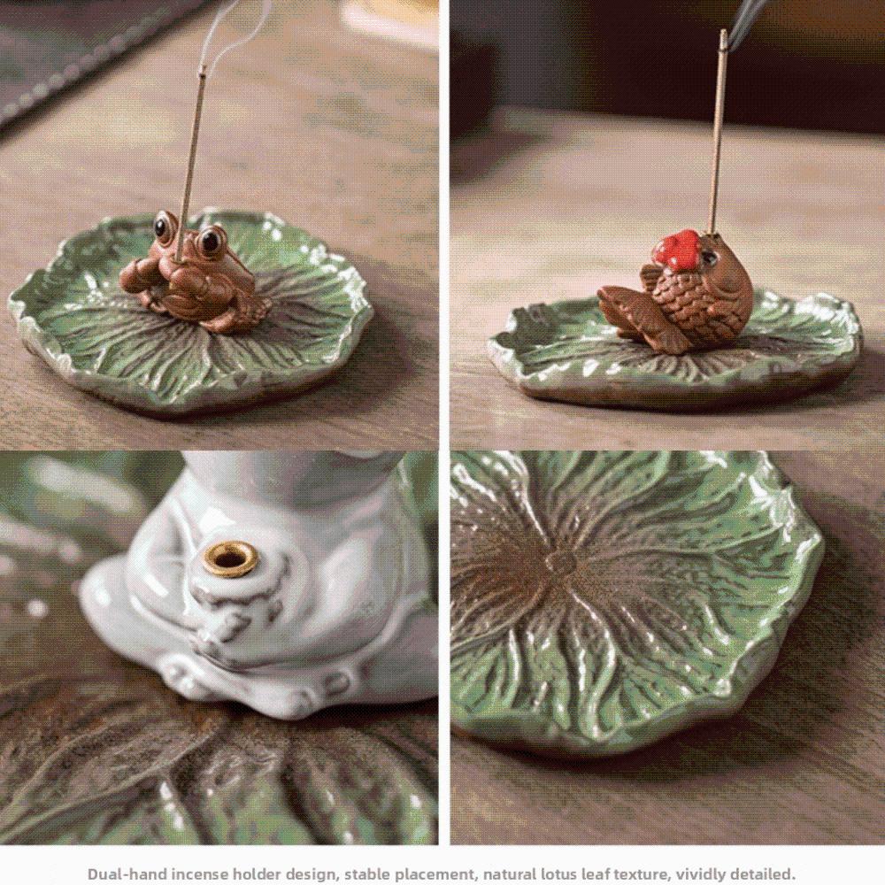 Frog Turtle Crab Animal Lotus Incense Burner Ceramics Sleep Aid Lotus Tabletop Incense Base Zen Chinese Style Desk Decor