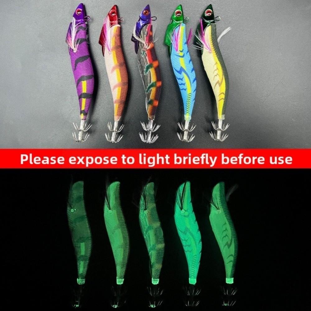 39g Weight Wooden Fishing Lure 13.4cm Length Shrimp Squid Lure Glow Fishing Lure Saltwater Fishing