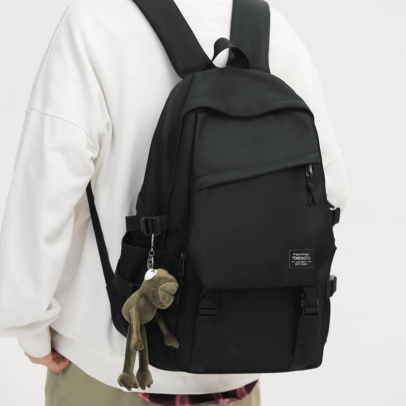 Male Solid Color Backpack Female Large Capacity Travel Backpack Junior High School Student Schoolbag