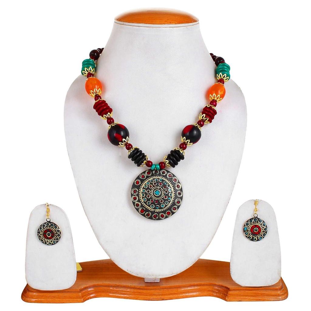 Neueste Traditionelle Afghanische Stammesperlen Mehrfarbig Jwell Halskette Schmuckset mit Ohrringen für Mädchen und Frauen