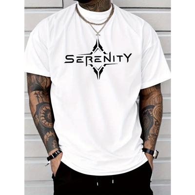 European Size  Men'S Casual Fashion T-Shirt Featuring a Unique Tranquil Letter Print, Made From, Regular Fit