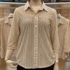 Chemise rayée à manches trois-quarts pour maman grande taille, petit haut cardigan ample et fin à la mode