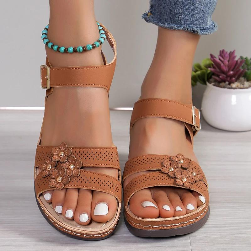 Lucyever Sandali Zeppa da Donna con Fibbia alla Caviglia Estate Fiori Vintage Sandali con Plateau da Donna Fondo Morbido Antiscivolo Sandalias Casual