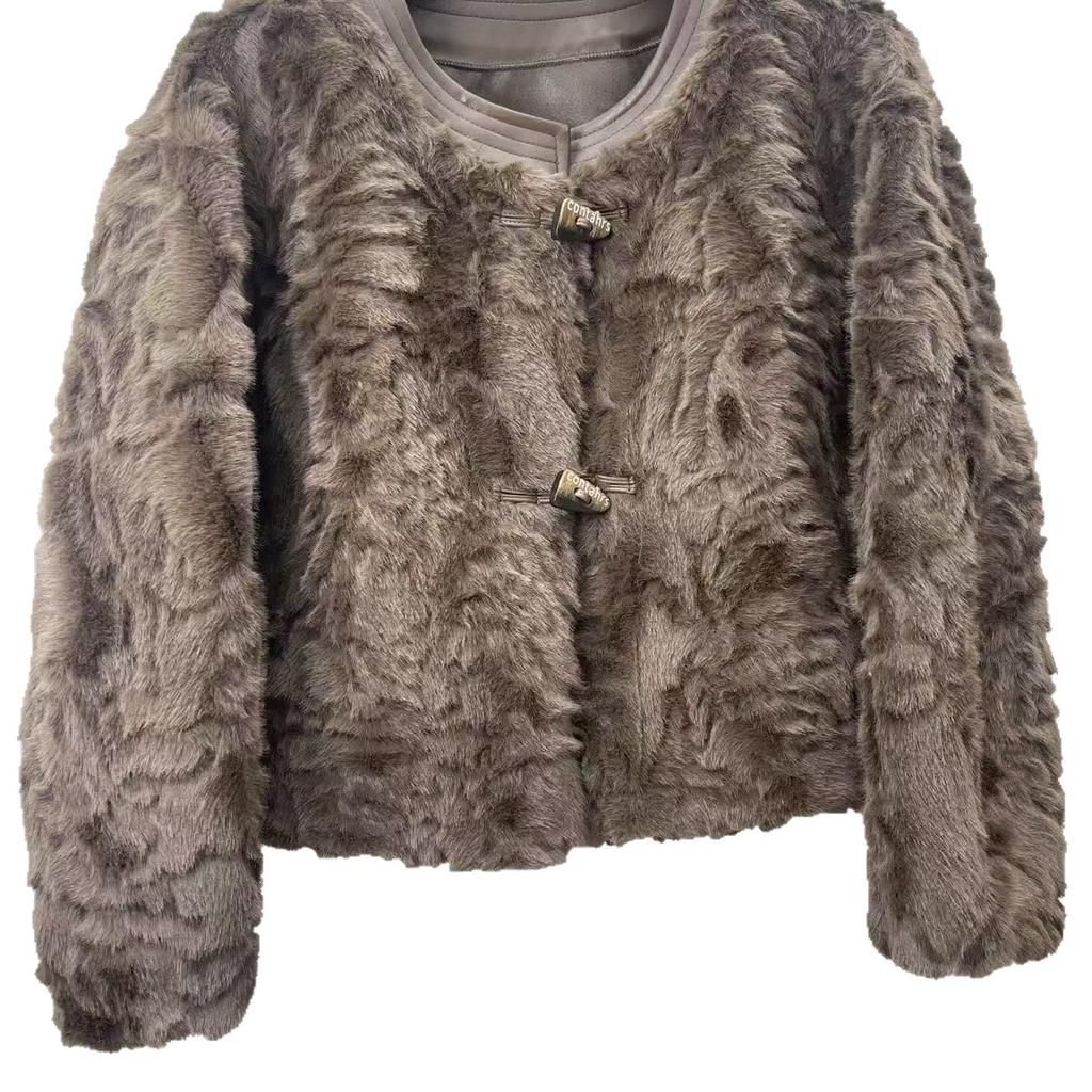 New high-end women's clothing imported small foreign hair round neck fur celebrity high sense versatile short coat women