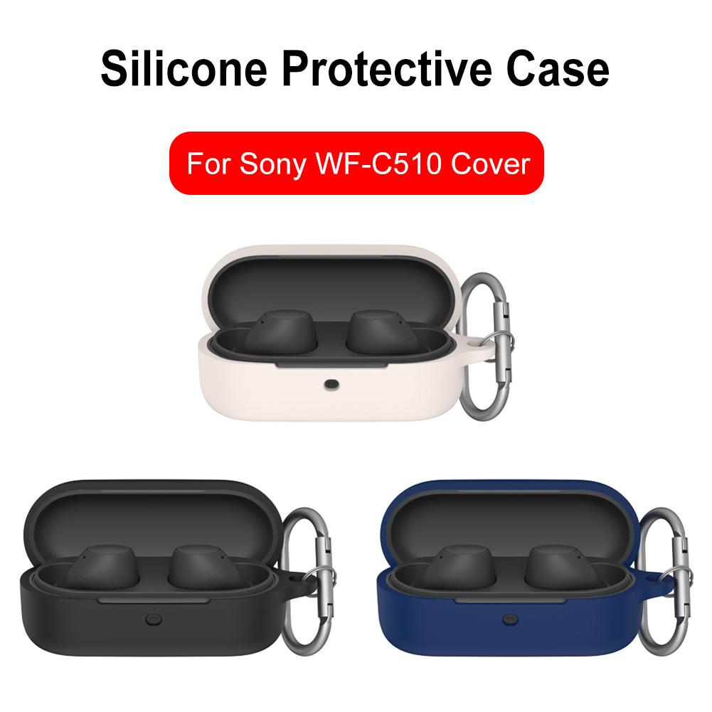 Silicone Case Earphone Case Cover with Carabiner Case Protector Wireless Earbuds Charging Box Protective Shell for Sony WF-C510