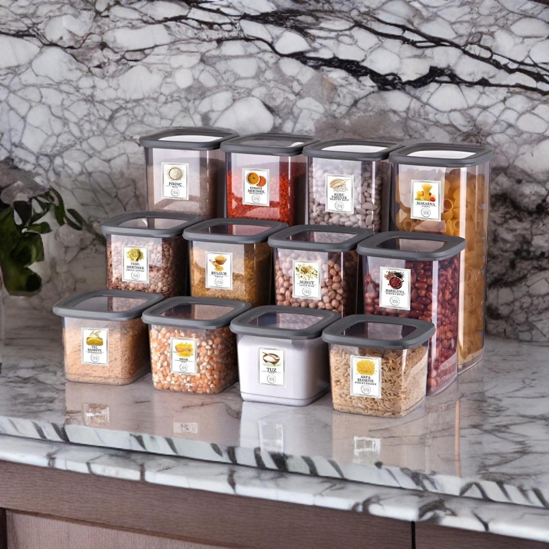 

Набор из 24/18/12/6/3 небьющихся квадратных контейнеров для хранения, антрацит, 1,75 л/1,2 л/0,5 л