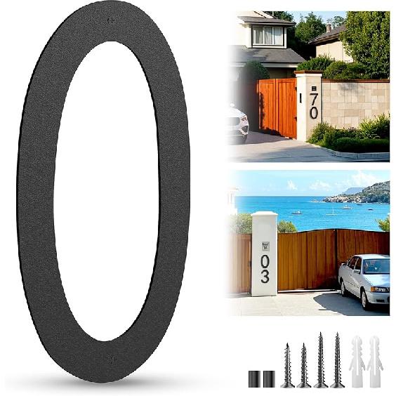 Enlarge 16 Inch Outdoor House Numbers, Black Matte Metal Door Number 0, Large Size, Modern, Digital Signage for Houses, Apartments, Hotels, Factories Zero