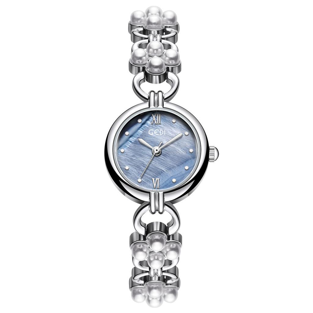 

Pearl Chain Ladies Quartz Watch With Diamond Embellishments For Elegant Style Dress Silver Blue