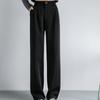 Fashion New Solid Straight Casual Wide Leg Pants Women Elegant Slim Fit High Waist Suit Pants Women Pockets Simple Office Ladies Trousers 25896