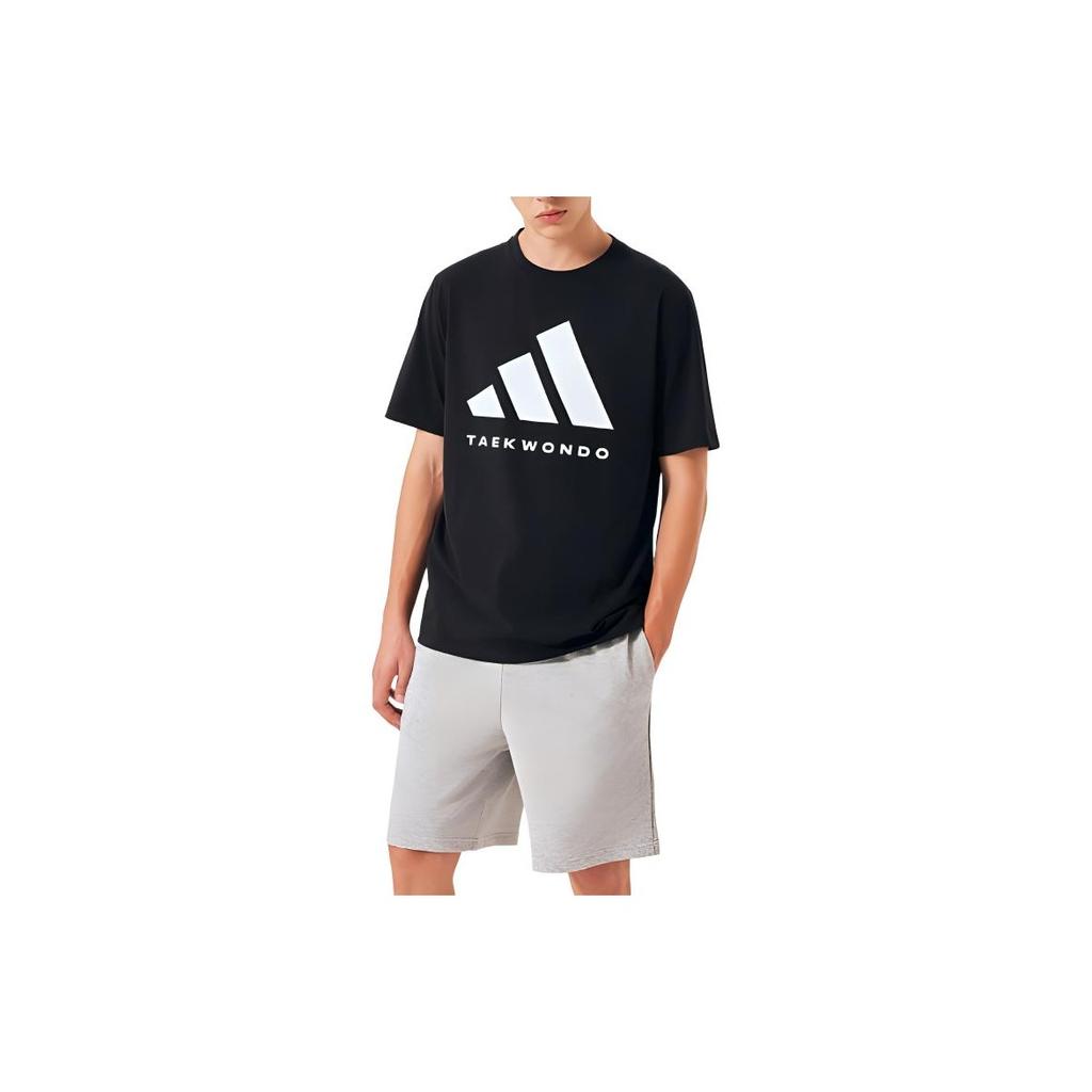 Adidas Classic Comfortable Breathable Logo Print Knitted Crew Neck Short Sleeve T-Shirt Unisex Tops Black White ADICLTS24TK-BW