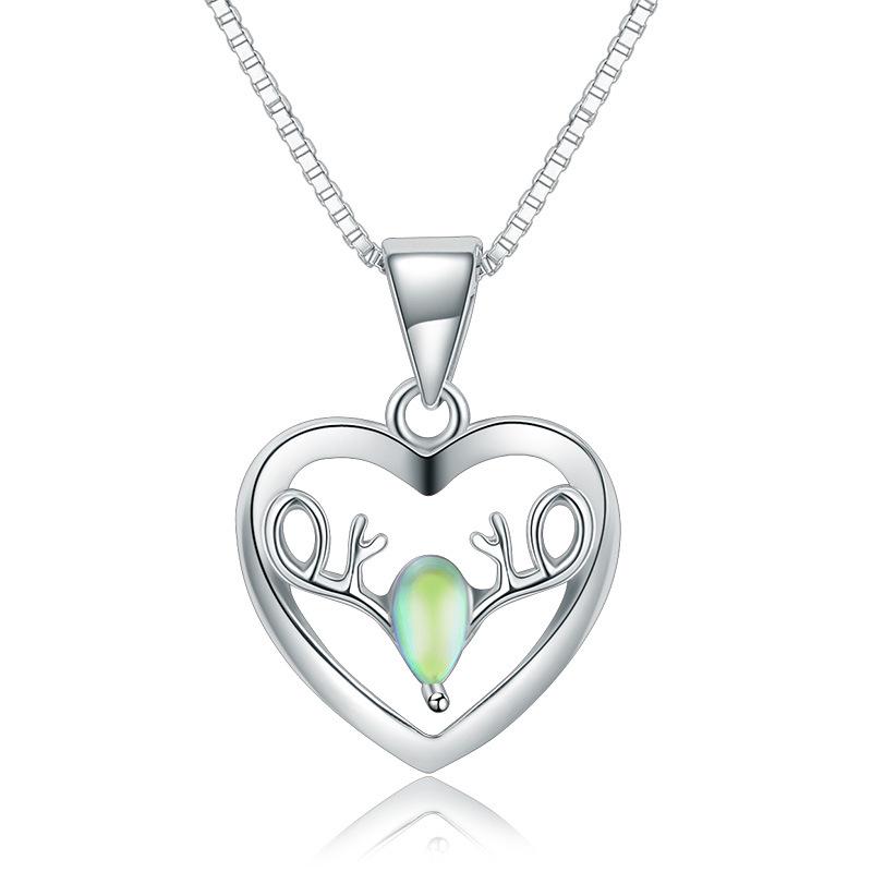 

Five-Color Elk Antler Moonstone Necklace for Women - Mori Style Silver Clavicle Chain, Perfect Christmas Gift
