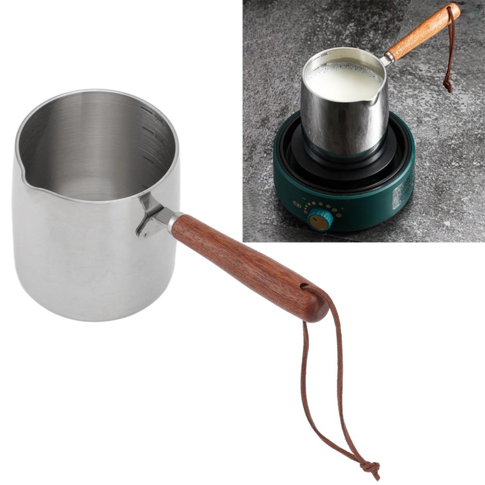 Kitchen Tool 450ML Butter Warmer Stainless Steel With Spout Milk Pot Durable 3.3 x 3.3 x 3.7in Coffee Pot Melting Chocolate