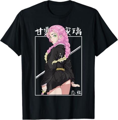 Anime Girl Kanroji Mitsuri Demon Slayer Black TShirt S