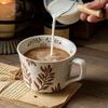 350ML Ceramic Coffee Mug Large Porcelain Tea Mug Leaf Pattern Ceramic Cup Breakfast Milk Juice Cup Home Office Water Cup