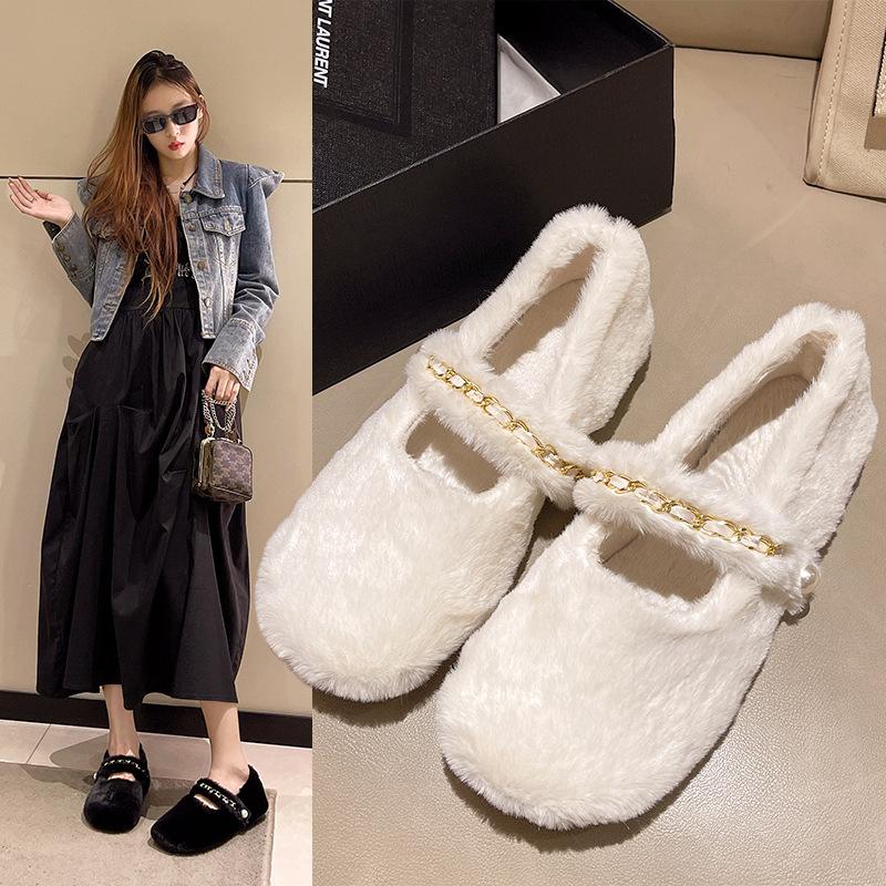 Thick-soled Mao Mao Shoes Women's New Autumn and Winter Models with Flat-soled Laden Shoes Shallow-mouth Doudou Shoes