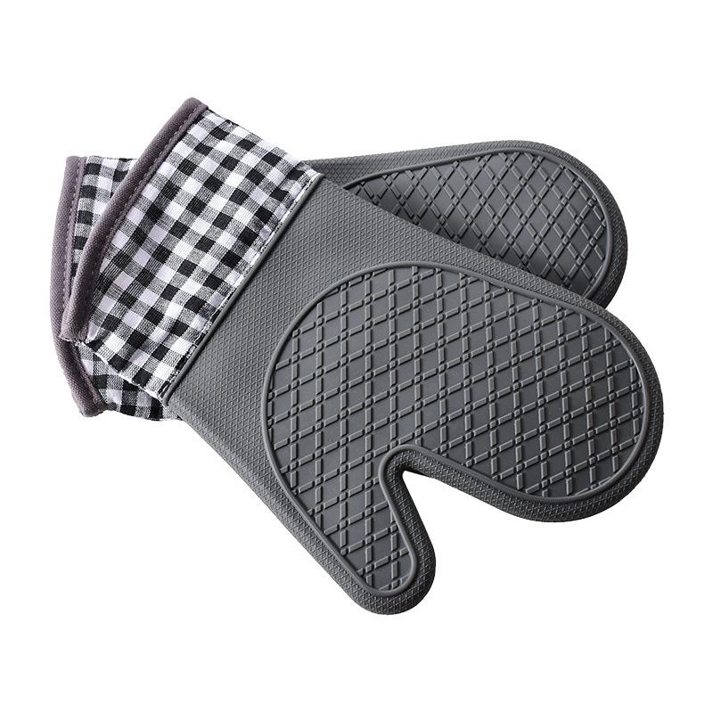 Silicone Oven & Microwave Heat-Resistant Baking Gloves with Thick Plaid Cotton Lining
