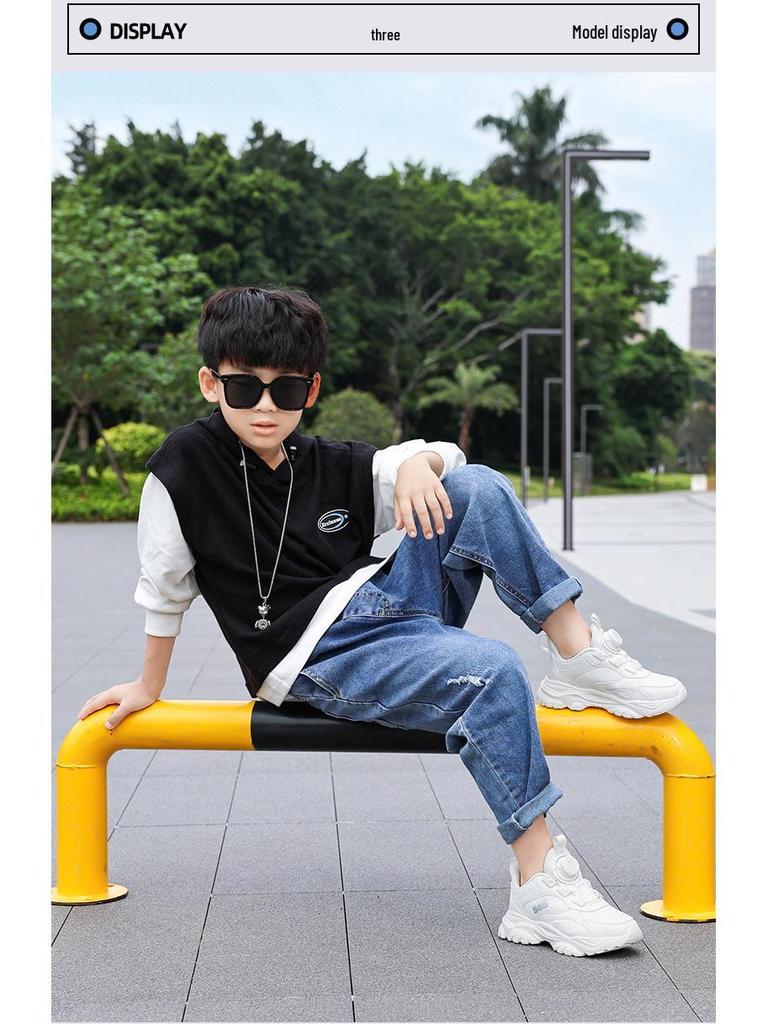 Bobodou Kids' Sports Shoes 2025 Autumn/Winter - Boys' and Girls' White Sneakers