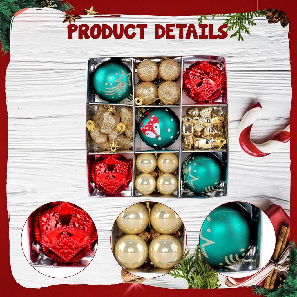 35 Pieces Christmas Ball Ornaments Set Tree Hanging with Star, Bowknot Shape